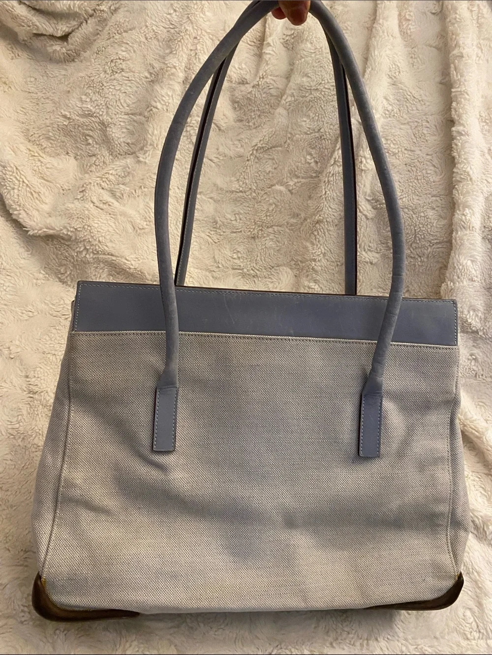 Prada vintage Canvas Tote in Light Gray with Blue Trim